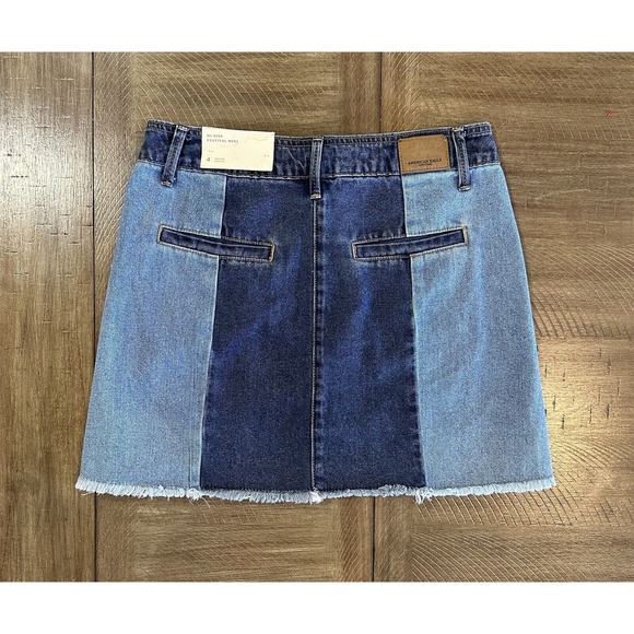NWT AEO American Eagle Hi-Rise Festival Mini Denim Patchwork Jean Skirt Size 4 - Picture 11 of 12